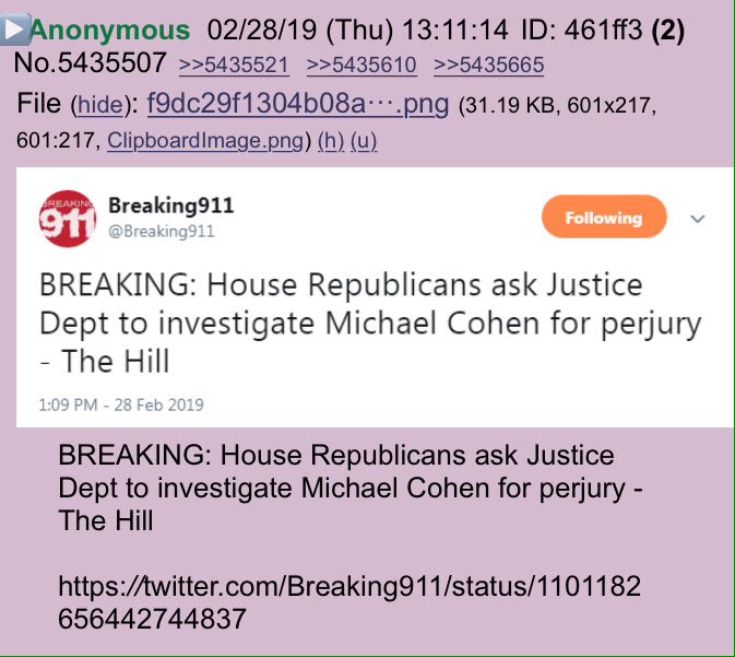 WinningTheRace on Twitter: "Anon notable:BREAKING: House Republicans ask Justice Dept to investigate Michael Cohen for perjury - The Hill!!https://t.co/0nsUnWIxWA@realDonaldTrump… https://t.co/1C1rhETDL0"