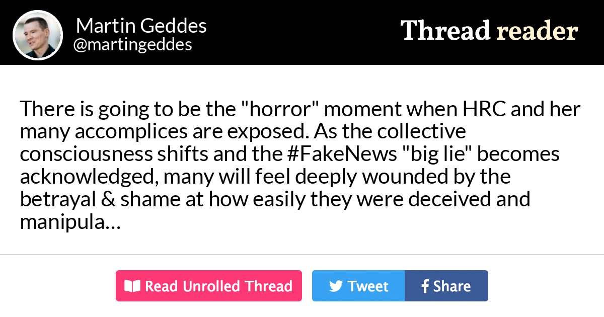 Thread by @martingeddes: "There is going to be the "horror" moment when HRC and her many accomplices are exposed. As the collective consciousness shifts and the […]" #FakeNews #TrustThePlan #QAnon #QArmy