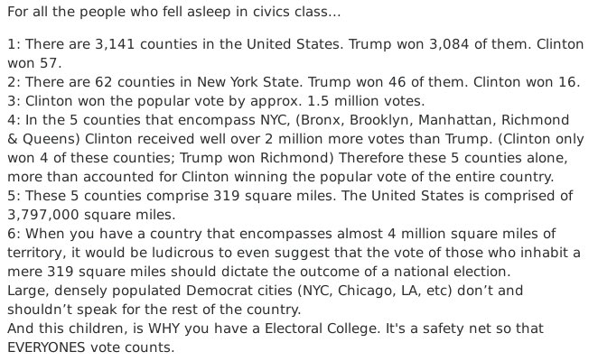 Bob Dunlap on Twitter: "Wait until you read this?. It will blow your mind as to why we need the Electoral College?. To think a few scum bag Coastal piece of ? people could push around the rest of the country is frightening without the Electoral College?. Thank God the founders put this in place???.… https://t.co/AlDzM6Pf0r"