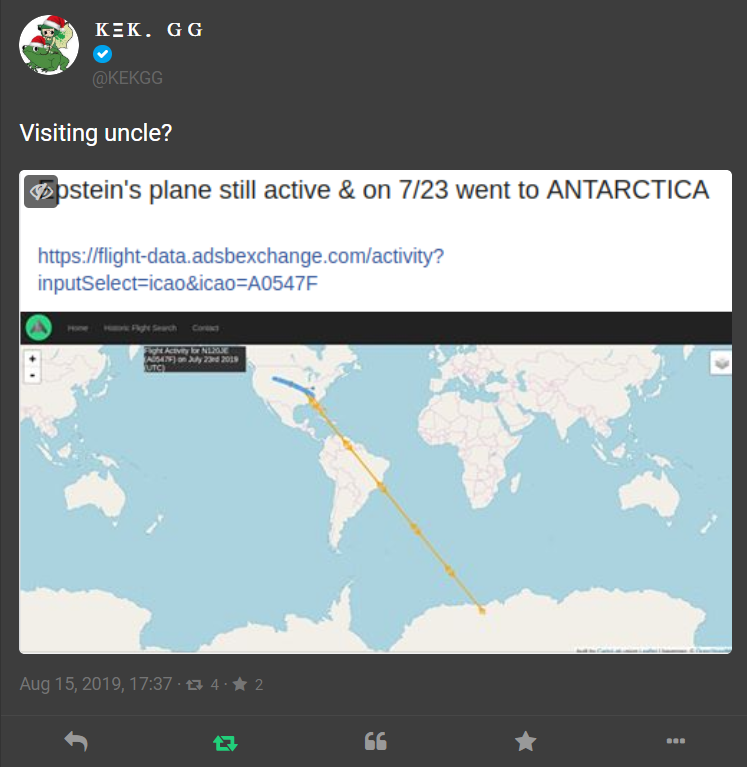 Neon Revolt on Twitter: "Whaaaaaa?Epstein's plane still active and went to Antarctica on 7/23.… "