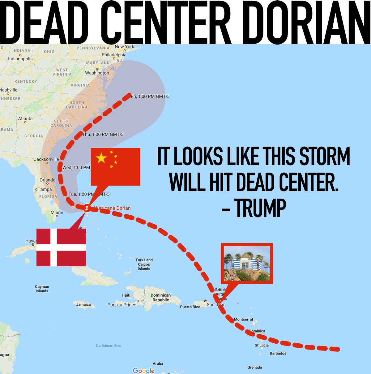 ?? 3Days3Nights ?? on Twitter: "1) DEAD CENTER DORIAN?The other day, Trump said "it looks like this storm will hit DEAD CENTER".Let's explore the ODDS that DORIAN would make a DEAD CENTER hit on Epstein Island & the Chinese / Denmark Ports in the Bahamas as a Cat-5 before turning NORTHEAST?#MAGA #QANON… https://t.co/Tx7P7kY2tj"