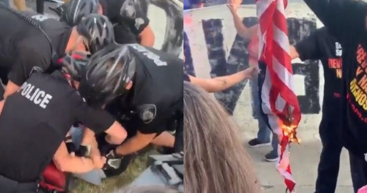 Liberals Set Flag On Fire In Front Of Trump Fundraiser In California, Police Arrest Trump Supporter