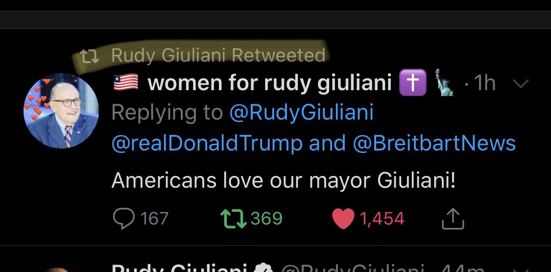 ]intheMatrixxx[ on Twitter: "America’s Mayor @RudyGiuliani just retweeted a #QAnon account! @QAnonWomen4Rudy !! #WWG1WGA ANON INTERACTION!… "