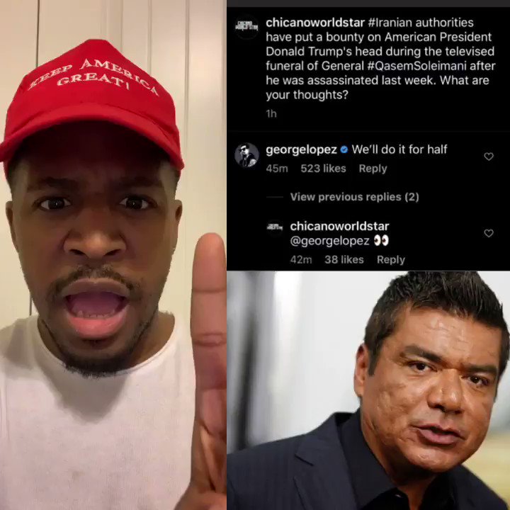 Terrence K. Williams on Twitter: "PLEASE REPORT GEORGE LOPEZGeorge Lopez said he would assassinate President Trump for bounty money.We have a duty to report any threats or violence against the President, his family or anyone in his administration.PLEASE RT & tag @SecretService Use ? #ArrestGeorgeLopez… https://t.co/GFgjpEYbzu"