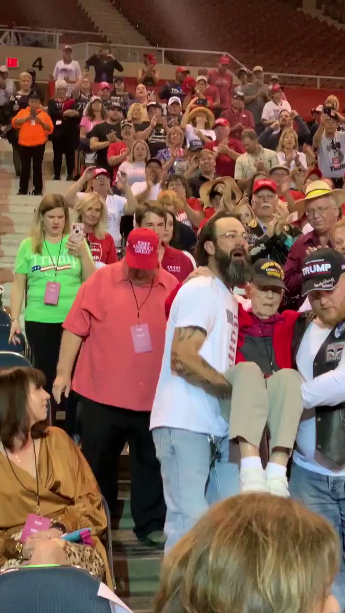 Caleb Hull on Twitter: "Trump supporters just carried a World War II veteran to his seat for the rally tonight.I LOVE THIS  https://t.co/rL3HyEHHX0"