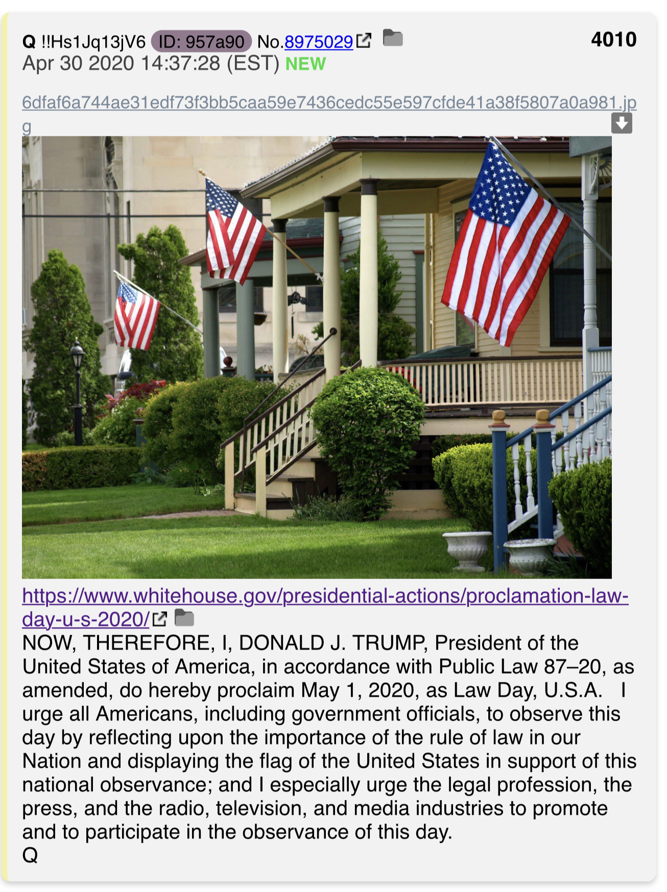 Cowboyw2b auf Twitter: "New Q.President Trump issues proclaimation that May 1, 2020, is Law Day, U.S.A.… "