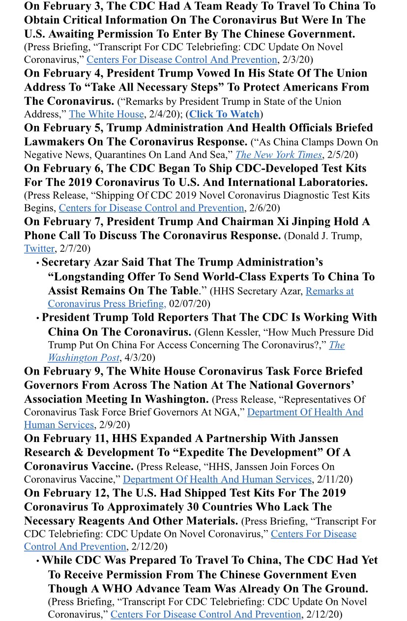 Erin Perrine on Twitter: "Anyone asking what @realDonaldTrump did to combat Coronavirus in February, here is a comprehensive list including:✅ Deploying testing kids✅ Removing bureaucratic red tape to develop a vaccine and testing faster✅ Emergency funding request… https://t.co/QnVmIKmKXU"