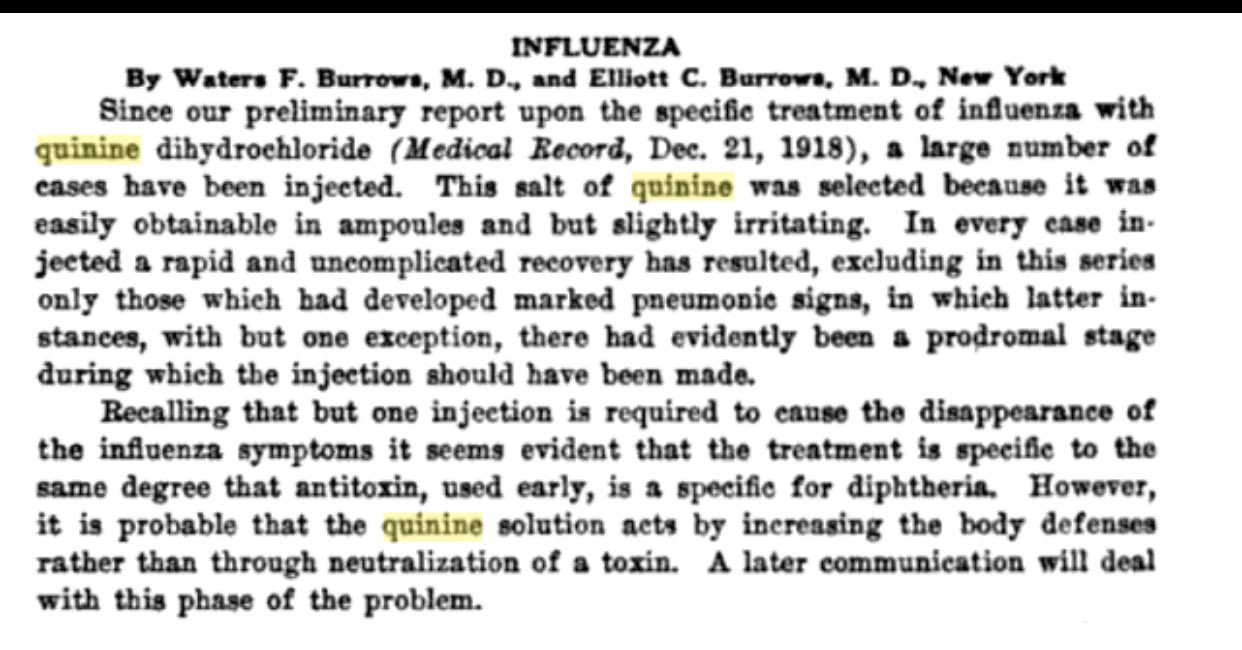 l E T 17 auf Twitter: "Quinine used in 1918 Spanish Flu… "