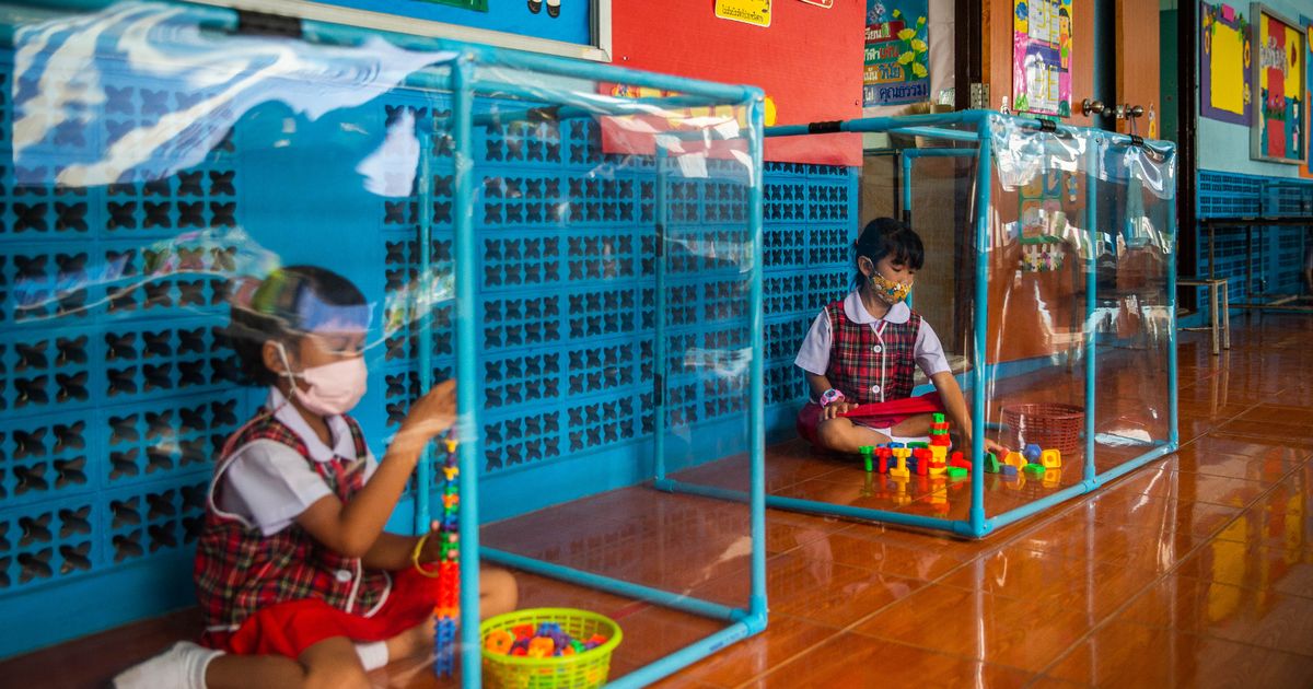 Nursery children kept alone inside plastic pods to enforce social distancing - World News - Mirror Online