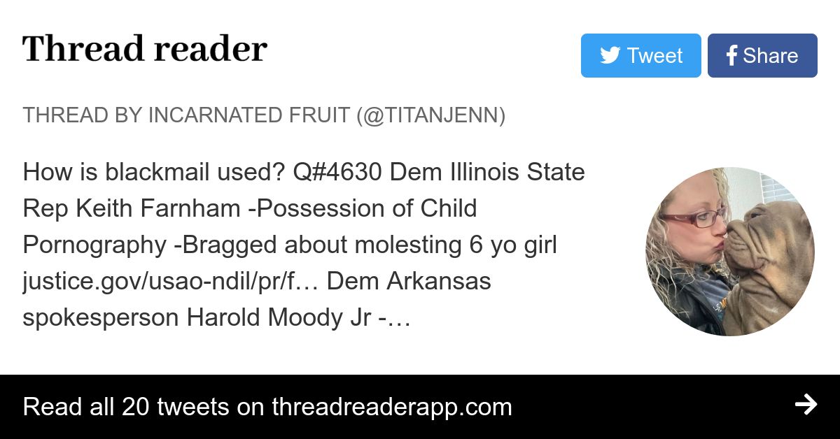 Thread by @TitanJenn: How is blackmail used? Q#4630 Dem Illinois State Rep Keith Farnham -Possession of Child Pornography -Bragged about molesting 6 yo girl justi…