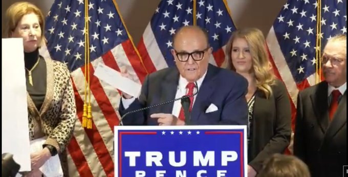 AWFUL! During Trump Team Press Conference You Can Hear Liberals on Hot Mic Laughing at "F**king Rudy's Hair Dye" (VIDEO)