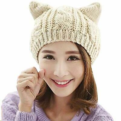 UmbWorld Women Girls Cute Cat Kitty Ears Knitted Crochet Rib Cable Hat (Beige)  | eBay