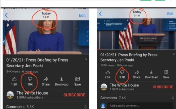 YOUTUBE CAUGHT RED-HANDED Removing Dislikes from Biden White House Page -- Anything to Fool the Proletariat