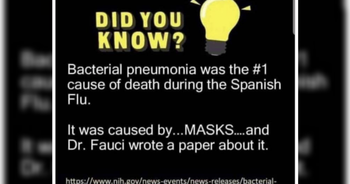 Did You Know Bacterial Pneumonia Was The #1 Killer During the Spanish Flu….And Dr. Fauci Wrote The Leading Scientific Study About It? - The True Reporter