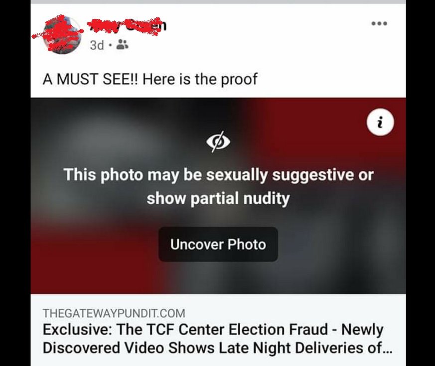 Outrageous! Facebook Flags and Bans Gateway Pundit Video of Late Night Ballot Dump at TCF Center -- Citing "Nudity" and "Sexual Activity"