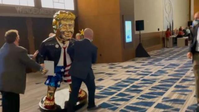 Trump Golden Calf Statue being Wheeled into CPAC