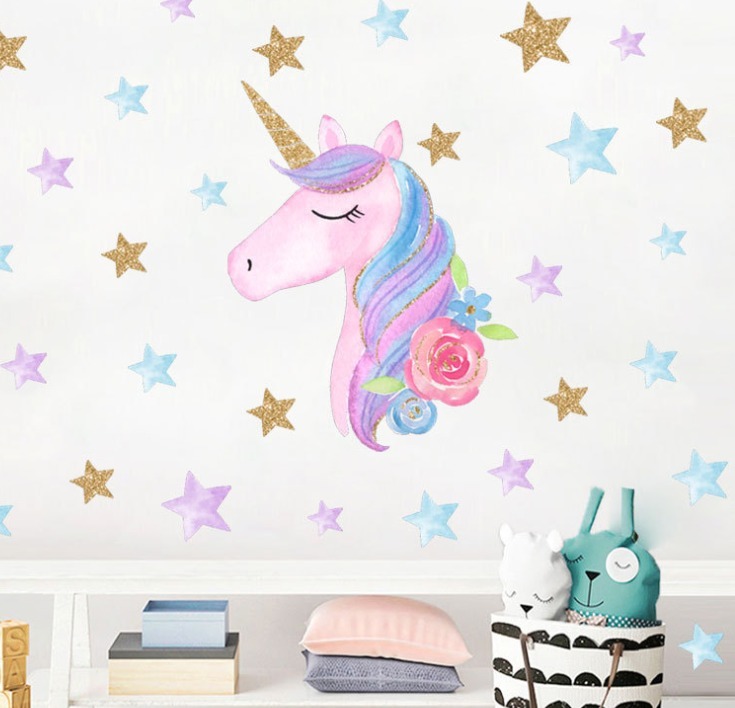 Unicorn wall stickers large kids girls rainbow pink bedroom - Baby Nursery - Decals, Stickers & Vinyl Art