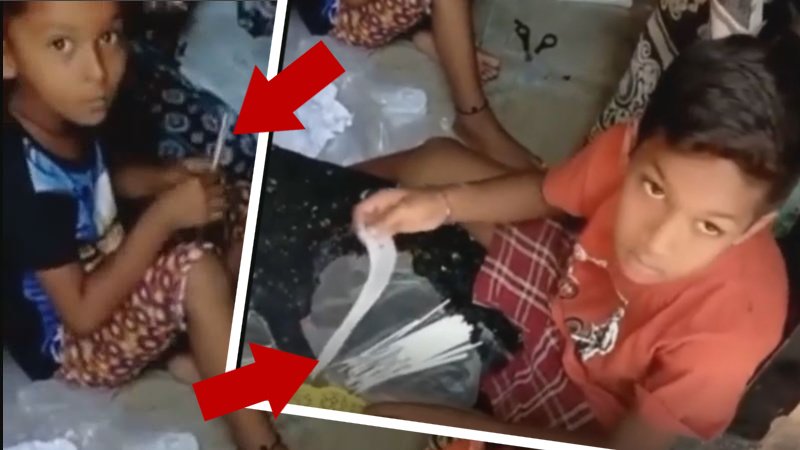 Video: Indische Kinder müssen Stäbchen für Covid-Testkits verpacken