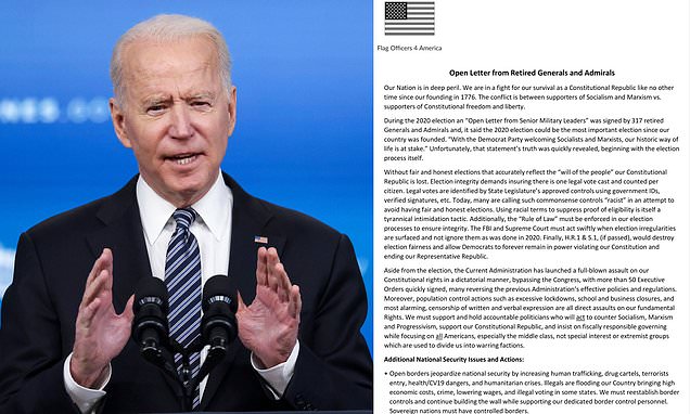 More than 120 retired generals and admirals wrote to Biden suggesting he wasn't legitimately elected