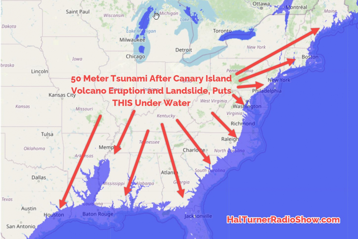 Hal Turner Radio Show - U.S. East Coast Could be SUBMERGED by Tsunami at Canary Islands Volcano Eruption with Landslide!