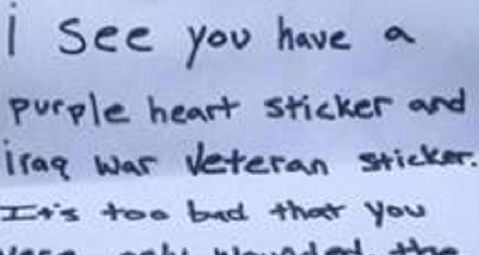 ALERT: Purple Heart Veteran Finds Jihad Threat On His Windshield... This Is Disgusting