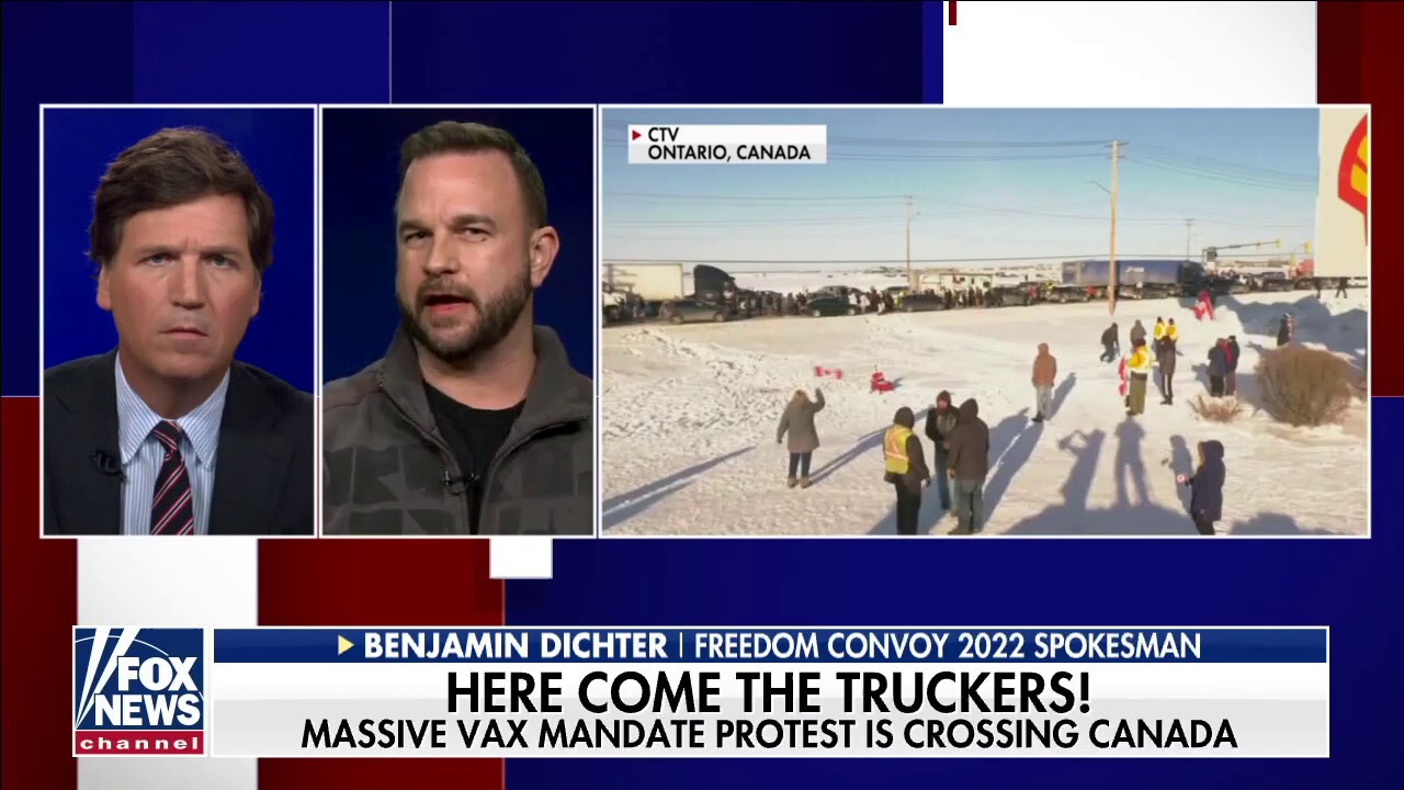 Tucker Carlson on GETTR: Thousands of truckers in Canada have formed a convoy to protest the country's vaccine mandates.