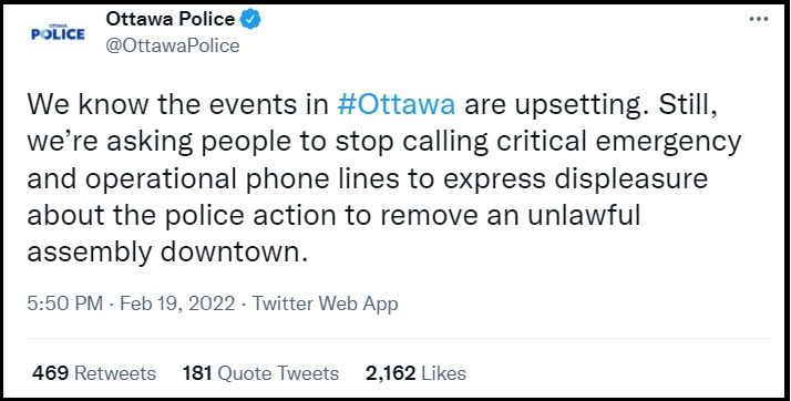 Ottawa Police Complain Too Many People Are Calling Them - Too Much Trumpet - The Last Refuge