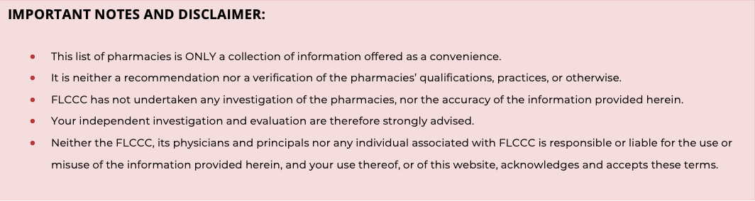 Pharmacies - FLCCC | Front Line COVID-19 Critical Care Alliance