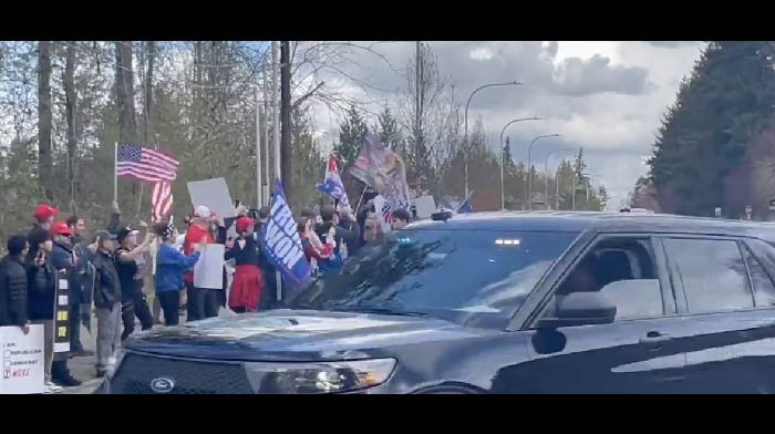 [VIDEO] Look What Was Waiting For Joe When He Arrived in Seattle: Trump Flags and LGB Chants