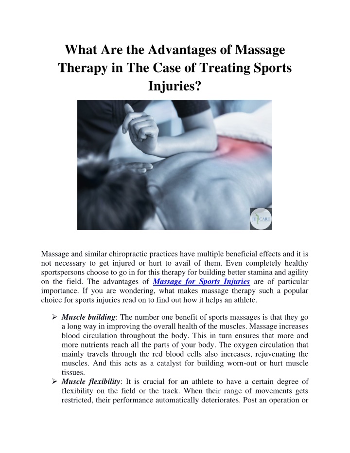 PPT - What Are the Advantages of Massage Therapy in The Case of Treating Sports Injuries PowerPoint Presentation - ID:11422148