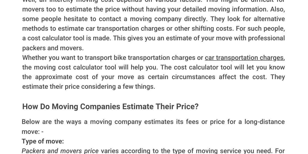 Packers and Movers Cost Calculator - Infogram