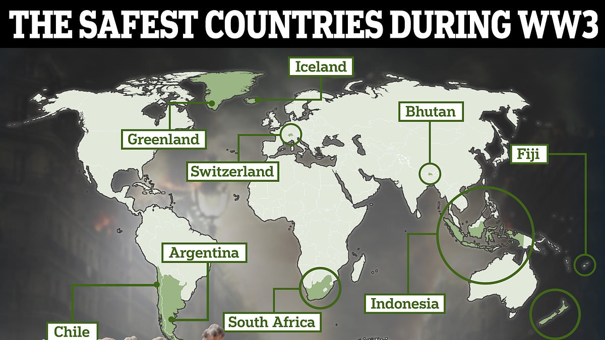 What are the safest countries on Earth if World War III starts? Map reveals the places most likely to survive amid fear Iran's attack on Israel could spark mass conflict | Daily Mail Online