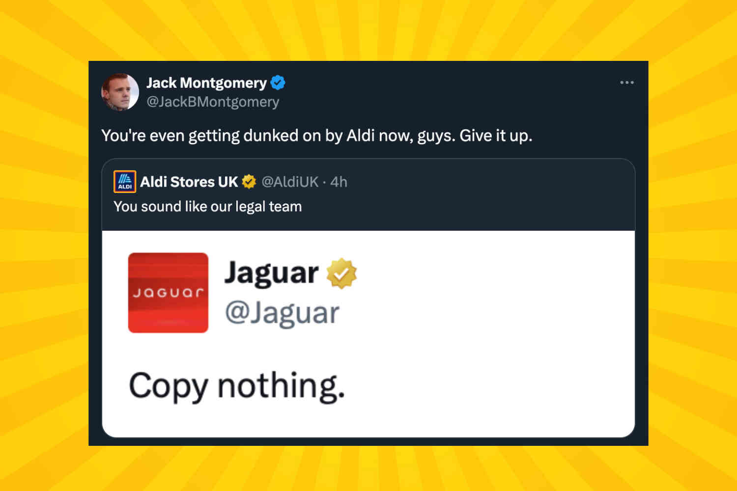 Even Aldi has joined the frenzy of people trolling Jaguar's weird rebrand. Check it out. | Not the Bee